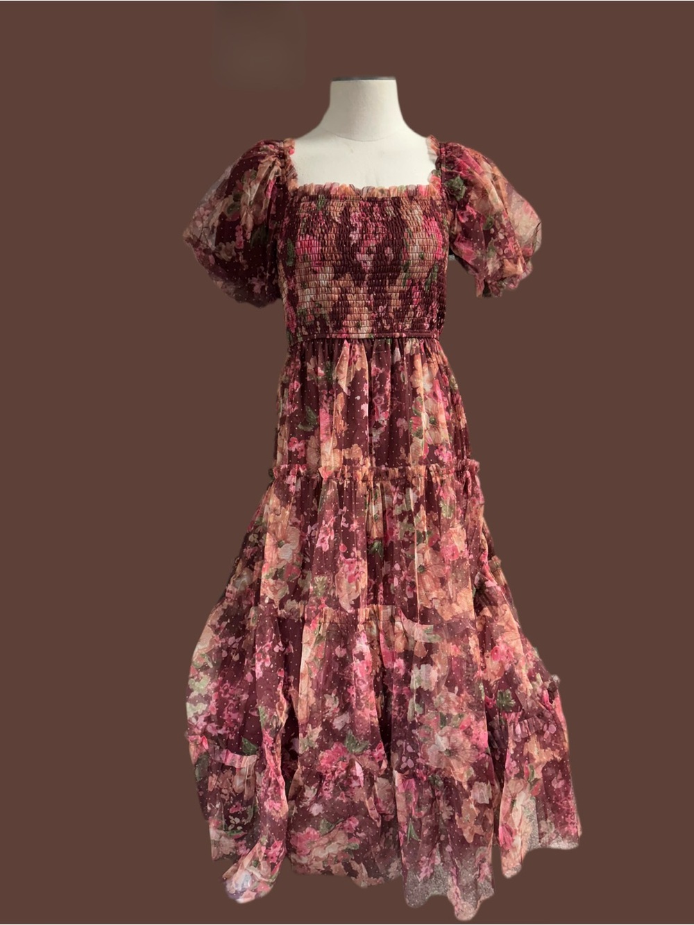 Blu Pepper Floral Maxi Dress in Pink and Burgundy - Picture 1 of 4